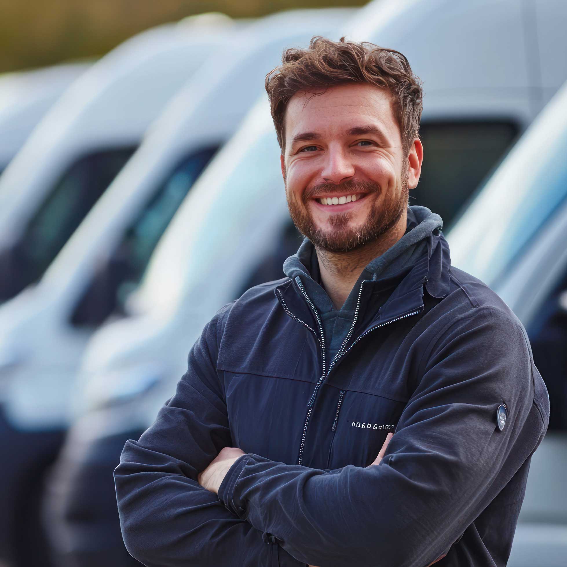 Homme se tenant devant un parc automobile
