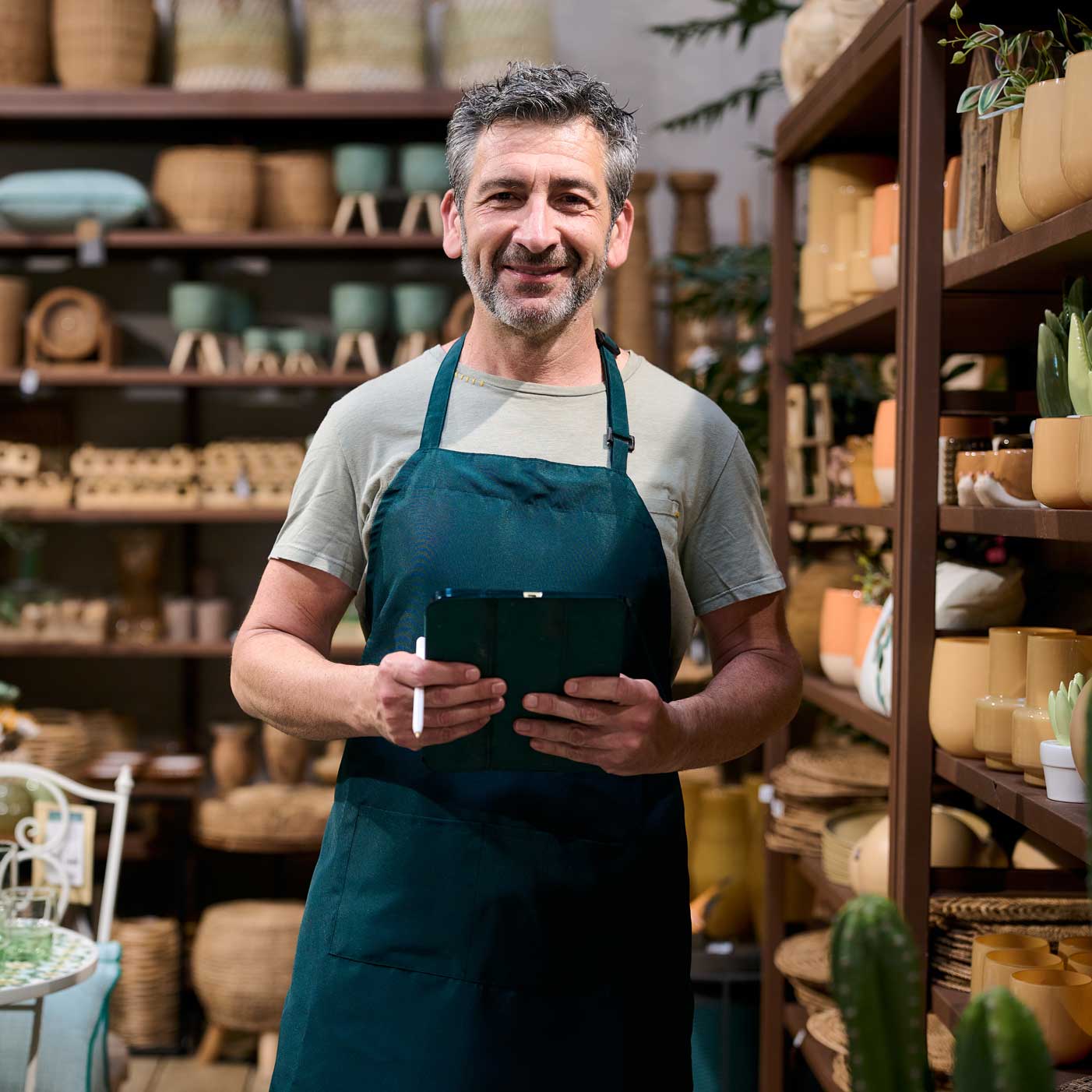 Assurance autoentrepreneur : homme derrière le comptoir dans son magasin