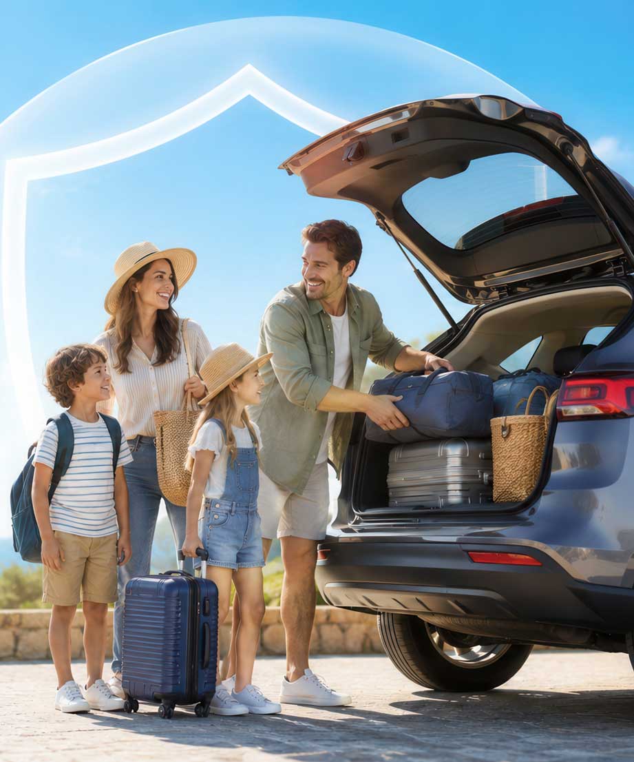 Famille sur le départ pour les vacances
