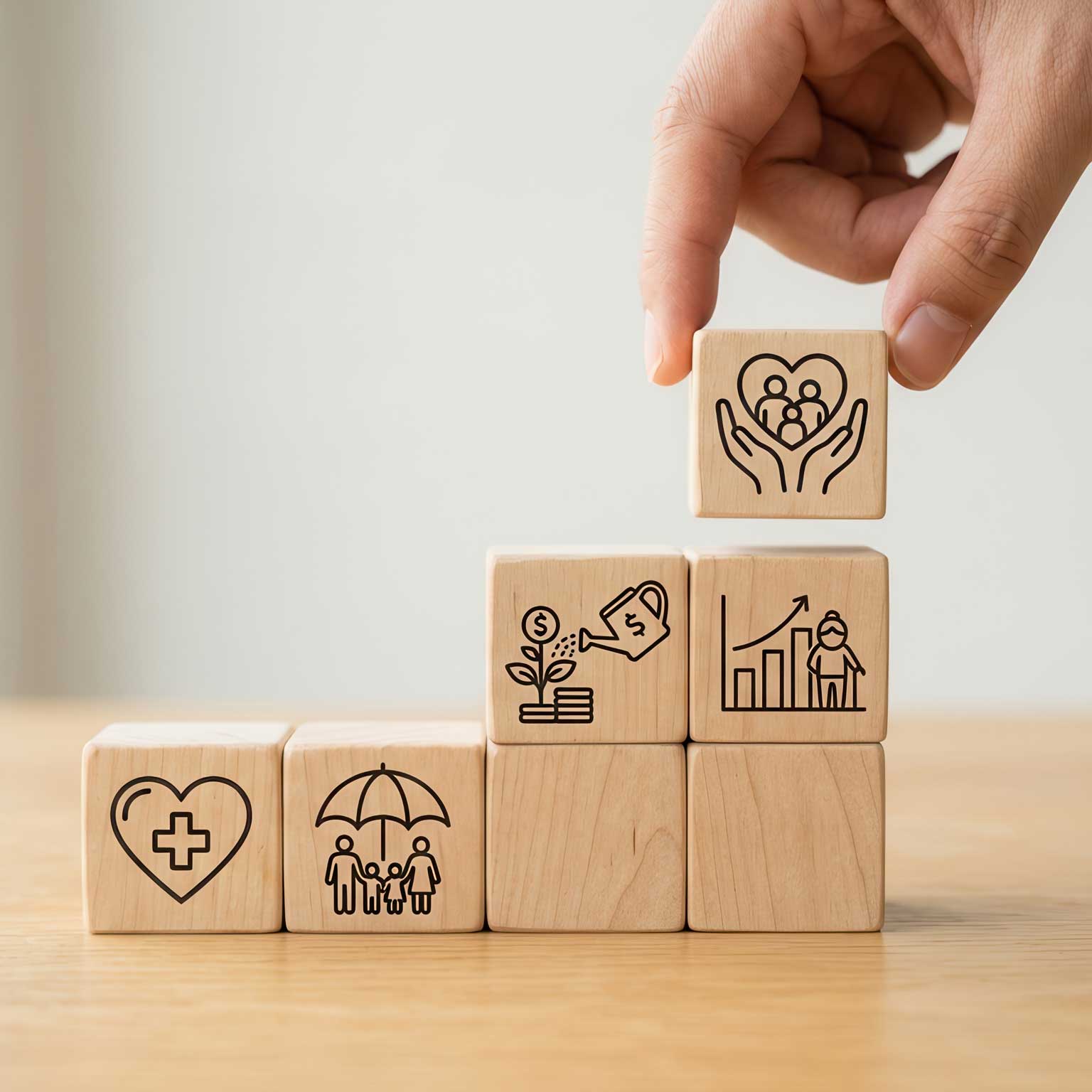 cube avec des icônes représentant chaque caractéristique d'une assurance